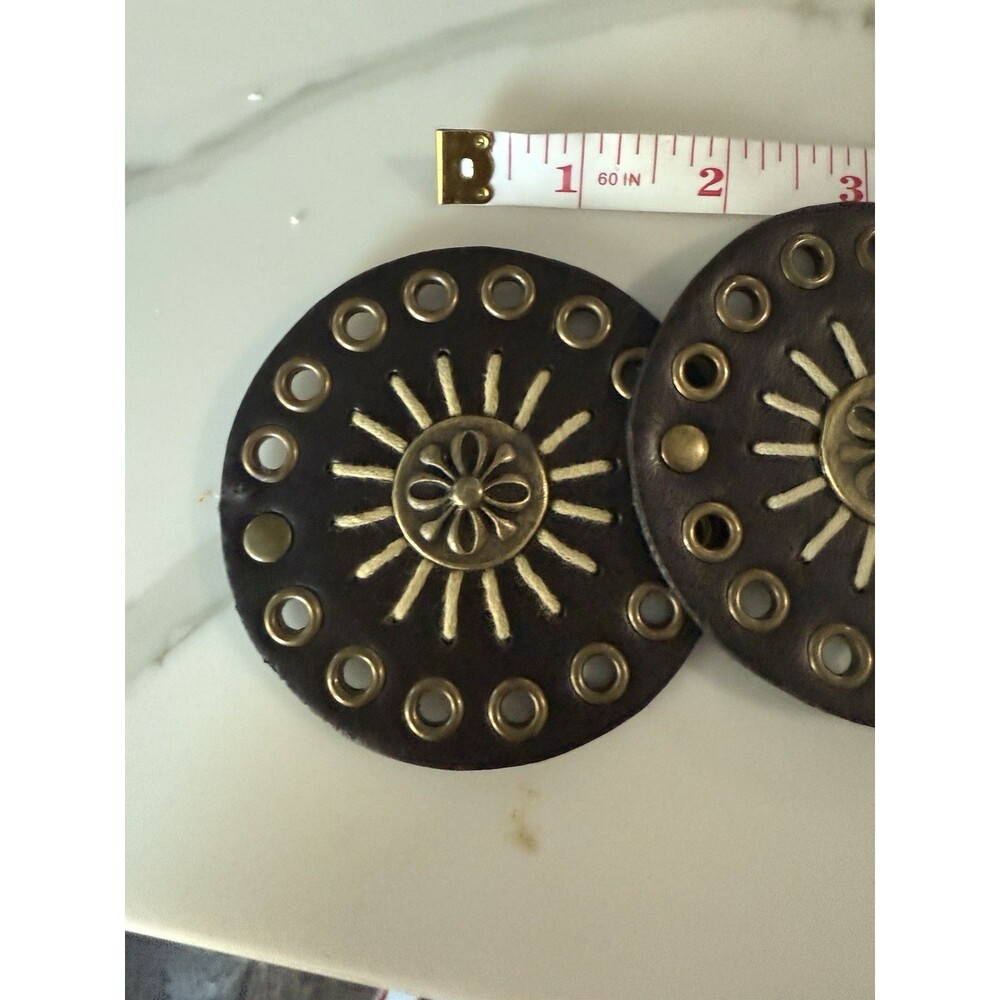 Vintage Lake Shore Drive Y2K Concho-Style Disc Belt Western Boho Brown Brass Ton - Picture 5 of 6